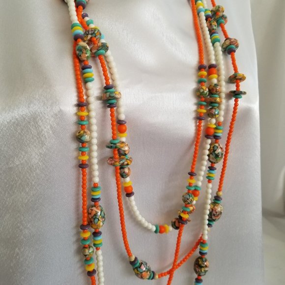 Multi 4 Tier Beaded Necklace Handmade Fun & Colorful Hippie Boho Cruise Jewelry - Picture 3 of 7